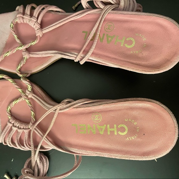 Chanel Pink Suede Lace Up Size 38.5 Sandals (Size 8) - Picture 5 of 8